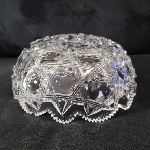 Rare Krys Tol Clear Diamond Geometric Medium Cut Crystal Scalloped Serving Bowl - Picture 3 of 11